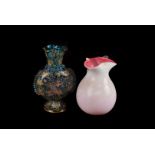 A group of six Victorian and later items of glass, including a pretty gilt painted vase, two
