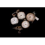 A collection of four Victorian and later silver ladies open faced fob watches, of varying designs,