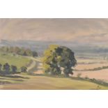 Oil on canvas, depicting a rural landscape, signed Lewis to lower right, approx 59cm by 39cm,