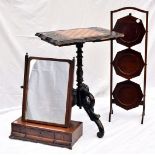 A 19th century mahogany toilet mirror, AF, together with a Victorian games table and a mahogany