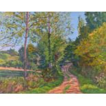 Lucien Gary (c1870-1940), oil on board, depicting a forest track, unsigned, approx 64cm by 49cm,