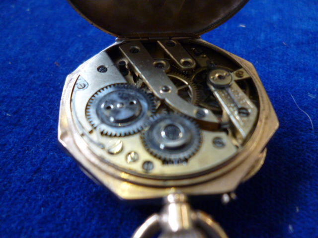 A 9ct gold ladies fob watch, by Alfred Goad & Sons, having engraved case with blue enamel Roman - Image 12 of 12