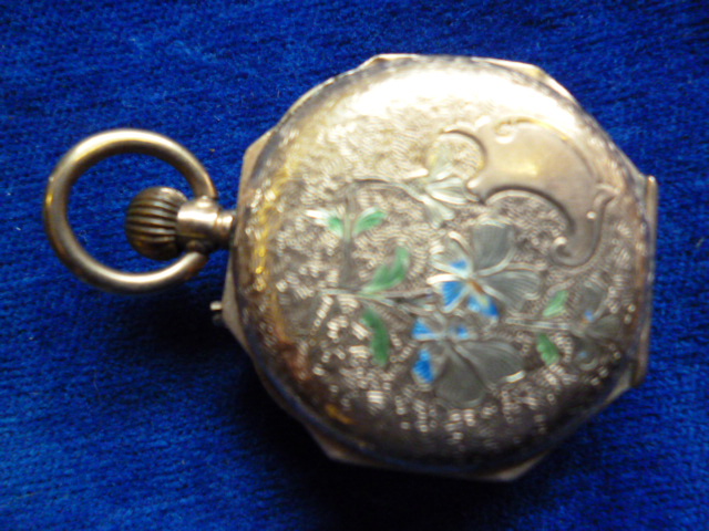 A 9ct gold ladies fob watch, by Alfred Goad & Sons, having engraved case with blue enamel Roman - Image 9 of 12