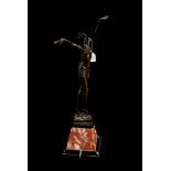 After Demetre Chiparus, a modern bronze casting of an Art Deco flapper dancer in Egypotian dress c.