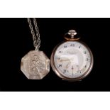 A silver plated pocket watch, by Gidni A Jonsson, Reykjavik, together with a silver St Christopher