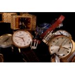 An assortment of gents and ladies wristwatches, including a 9ct gold mid size Avia gents wrist