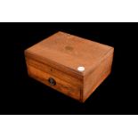 A Oak cutlery canteen box, with plum coloured lined interior and pull drawer, together with two