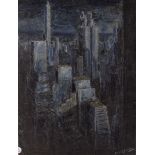 Diana B Bowden, acrylic on board, depicting 555 Building, New York, signed to lower right, approx