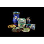 An assortment of various cloisonnie items, including plates, napkin rings, vases and more (parcel)