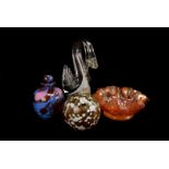 A collection of art glass, includig a amber crazed salad bowl, a pair of vasline moulded dishes,