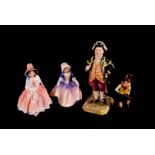 A group of three Royal Doulton and a Royal Worcester porcelain figures, including Sam Weller,