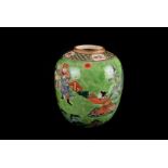 A large Chinese Porcelain late 19th century famille vert ginger jar, the ovoid shape with three