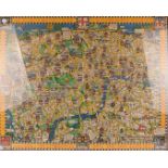 A large map of London, entitled 'The Wonderground map of London Town', approx 73cm by 74cm, framed