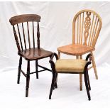 A 19th century single country dining chair, together with a mahogany and upholstered piano stool,