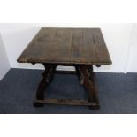 An interesting 17th / 18th century continental oak trestle table, possibly Flemish, having