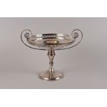 A large silver comport by Marples & Co., the reticulated edge body with spiral loop handles with