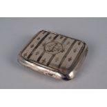 A George V silver tobacco box by Henry Charles Freeman, Birmingham 1910, with stripes and fleur-de-