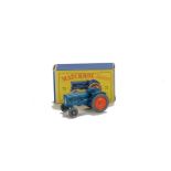 Matchbox Lesney 1-75 Series MB-72a Fordson Major Tractor, blue body, grey front wheels, orange