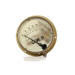 A GWR Vacuum Brake Gauge, with original brass mount and bezel, 6” diameter, reading up to 30” of