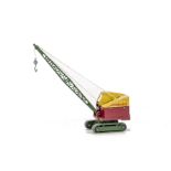 A Benbros Qualitoy Ruston-Bucyrus Crane, maroon/yellow body, dark green chassis and jib, rubber