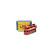 Matchbox Lesney 1-75 Series MB-56a London Trolley Bus, red body, ‘Drink Peardrax’ decals, black