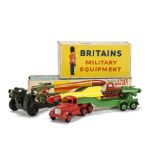 A Crescent Toys No.1268 Mobile Space Rocket, red cab, green trailer with yellow plastic rocket, in