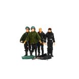 German Military Themed Palitoy Action Men, four figures, three 1970s and one 1980s, one with rolling