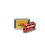 Matchbox Lesney 1-75 Series MB-56a London Trolley Bus, red body, ‘Drink Peardrax’ decals, black