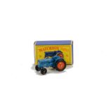 Matchbox Lesney 1-75 Series MB-72a Fordson Major Tractor, blue body, black front wheels, orange rear