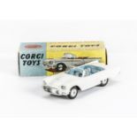 A Corgi Toys 215 Ford Thunderbird Open Sports, white body, blue interior, smooth hubs, in original