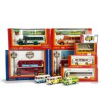 Tomica Dandy Buses & Coaches, including 035 Isuzu Bonnet Bus (2), F19 London Bus (2), 024 Toto Kanko