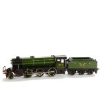 A Bassett-Lowke 0 Gauge 3-rail DC Electric Mogul Locomotive and Tender, partially repainted/