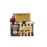 A Zebra Toys No.20 Bedford Cattle Transporter, red cab/chassis, light brown body, brass type hubs,