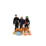 1980s Police Motorcyclist Action Man, three 1980s figures, two with eagle eyes. Two No.34409