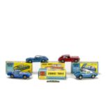 Corgi Toys 319 Lotus Elan Coupe, blue body, white top, cast hubs, unused racing numbers sheet, 327