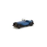 A Pre-War French Dinky 24h 2-Seat Sports Car, blue body, black criss-cross chassis, smooth hubs,