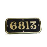 A Reproduction GWR Locomotive Cabside Plate ‘6813’, cast by Skill-Craft Replicas in authentic brass,