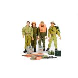 Soldiers of the World Themed Palitoy Action Men, four 1970s and 1980s figures, two with eagle