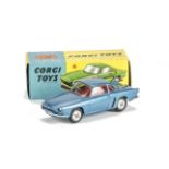 A Corgi Toys 222 Renault Floride, metallic blue body, red interior, spun hubs, in original box, E,