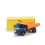 A French Dinky 580 Berliet Quarry Truck, blue/black body, orange tipper, concave painted hubs, in