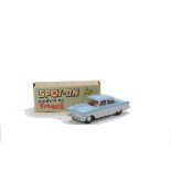 A Tri-ang Spot-On 100 Ford Zodiac, pale blue upper body, grey lower panels, red interior,