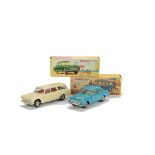 A French Dinky 538 Ford Taunus 12M, turquoise body, concave hubs, VG, 525 Peugeot 404 Commercial