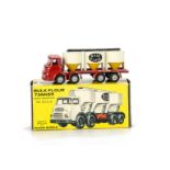 A Budgie Toys No.288 Bulk Flour Tanker, red cab, windows, white silos, yellow hoppers, in original