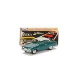 A Tekno 826 Ford Taunus 17 M, dark teal blue body, white roof, light blue interior, white wheels,