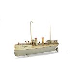 A Carette clockwork tinplate Two-Funnel Liner, hull in light grey and cream with black lining, light