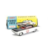 A Corgi Toys 237 Oldsmobile Sheriff Car, black body, white side panels, red interior, spun hubs,