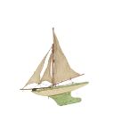 A large Star Yacht, hull in white and green and white deck, original masts, length 18in, F, mast top