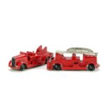 A Pair Of DCMT Crescent No.1221 Fire Engines, red body, black wheels, c.1949, G, one lacks ladder,