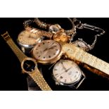 Five lady's wristwatches, plus a Buler gentleman's wristwatch, and two others (two with no straps)