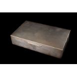 A George VI silver cigarette box, of AA interest with Long Service Award and AA badge to front,